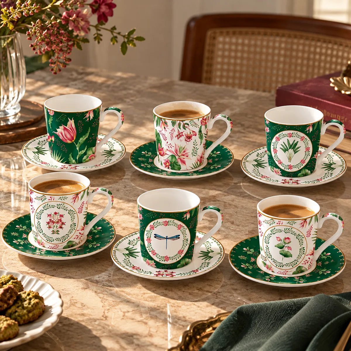 Botanic Chic 6’lı Porselen Kahve Fincan Seti - Easy Life