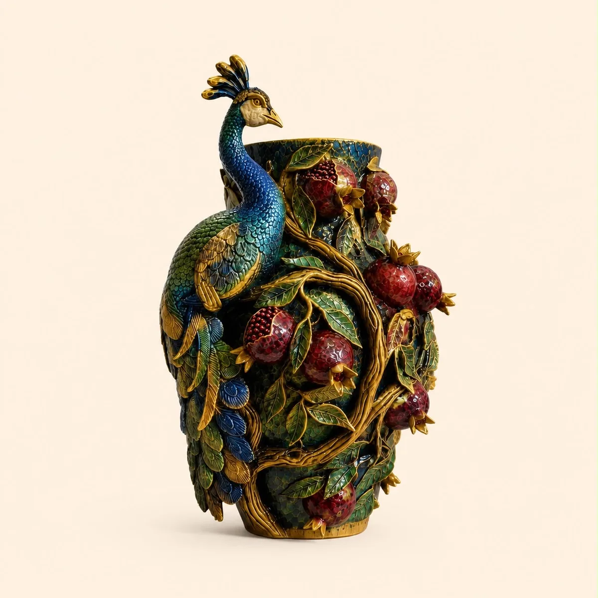 Royal Pomegranate Peacock Vase