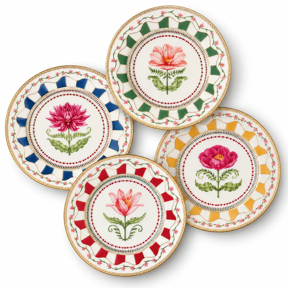 Flowery 4’lü Porselen Pasta Tabağı - Easy Life